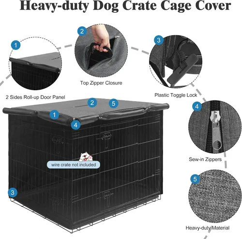 Miniatura 3 de Deblue Cubierta para Jaula de Perro Interior Gris, Cubiertas de Jaula para Mascotas de Poliéster con Privacidad Ajuste Universal para Jaula