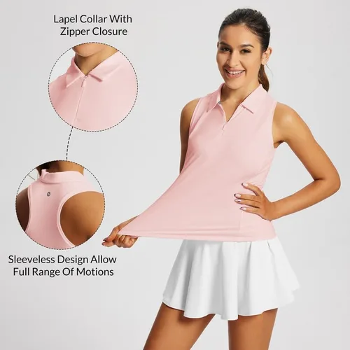 Miniatura 4 de BALEAF Camisetas de golf para mujer, sin mangas, polo de tenis, espalda cruzada, con cuello atlético, de secado rápido