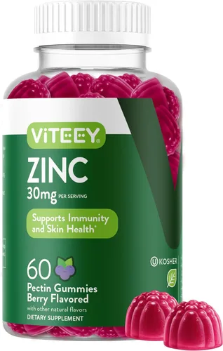 Viteey - Gomitas de zinc para mujeres y hombres - 30 mg | Suplemento de apoyo inmunológico, vegano, sin gelatina, sin OMG, 60 unidades