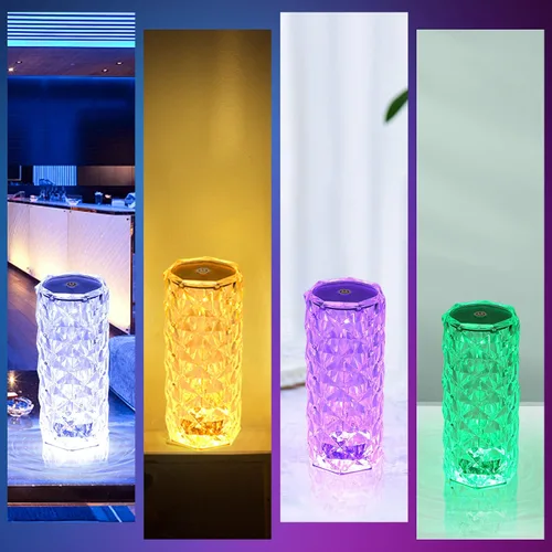 Miniatura 7 de Lámpara de vidrio con control táctil rosa - Lámpara de mesa LED regulable de 16 colores, lámpara de mesa pequeña operada por batería para recámara
