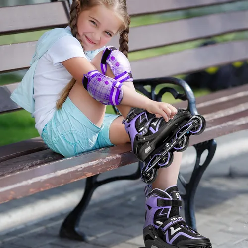 Miniatura 7 de Ruthfot Patines en línea ajustables para niños y niñas con ruedas de luz completa, patines para exteriores para niños y mujeres B Púrpura claro