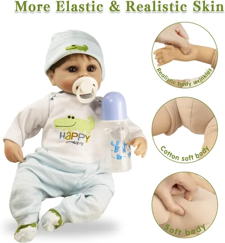 Miniatura 4 de Muñecas Reborn Realistas Niño, 40 cm Muñecas de bebé de vinilo de silicona realistas Muñecas de bebé realistas Juguetes con aspecto real con cuerpo