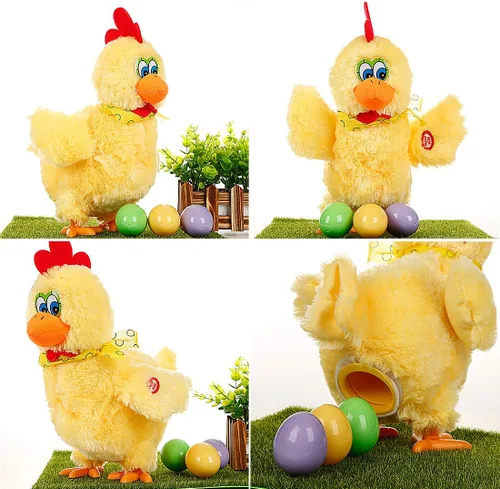 Miniatura 6 de Muñeca de juguete de animal de pollo de Pascua que pone huevo eléctrico loco juguete de pollo de felpa con música sonora