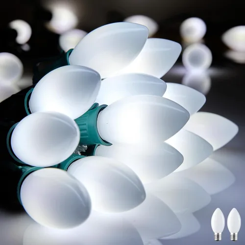 Miniatura 13 de Minetom Luces de Navidad vintage C9 LED al aire libre, 25 pies de luces de cadena C9 con 25 bombillas mate irrompibles, luces impermeables Blanco