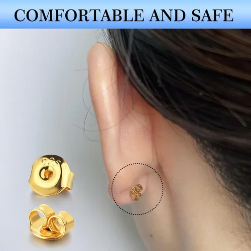 Miniatura 3 de 12 piezas de repuesto para aretes de plata de ley 925, hipoalergénicos, seguros y con cierre de oreja para tachuelas, color dorado
