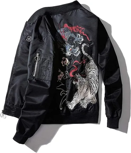 Miniatura 3 de XYXIONGMAO Ropa de hip hop de dragón japonés para hombre, chaqueta de bombardero de gran tamaño, rompevientos callejeros voladores