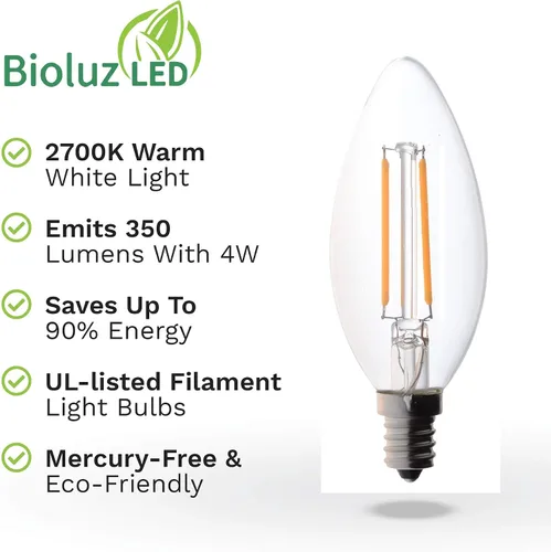 Miniatura 6 de Bioluz LED Bombilla de candelabro de filamento de 4 W, base E12, bombillas LED de alta eficiencia, certificación UL, paquete de 6