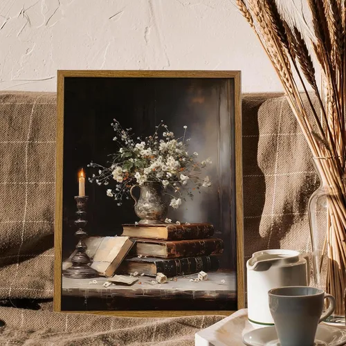 Miniatura 6 de Arte de Pared en Lienzo Enmarcado de Libros de Flores Melancólicas Estilo Victoriano Póster Impresiones Rústicas Flores Antiguas Naturaleza Muerta