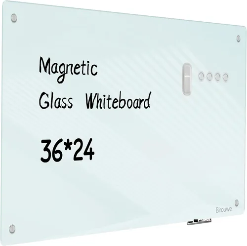 Pizarra blanca magnética de vidrio, pizarra de cristal de borrado en seco, 36 x 24 pulgadas, gran tablero de vidrio sin marco para paredes, oficina,