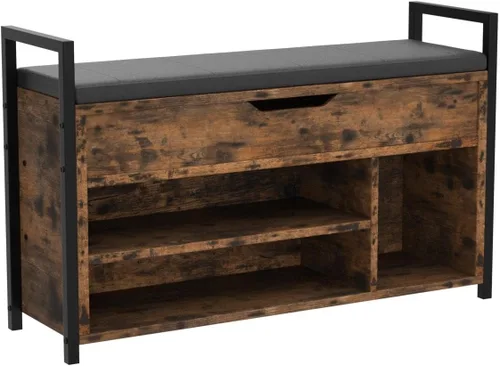 Miniatura 7 de IRONCK Banco de almacenamiento de zapatos, banco de entrada con caja de almacenamiento con tapa abatible, banco de metal y tablero para entrada