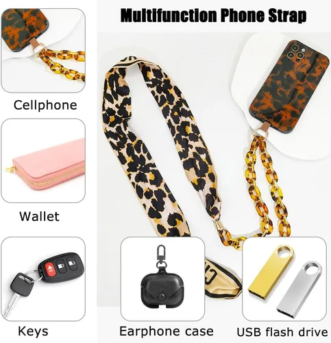 Miniatura 49 de Cordón de cadena cruzada para teléfono celular - Correa de hombro universal de cuero+metal con parches de amarre (J)
