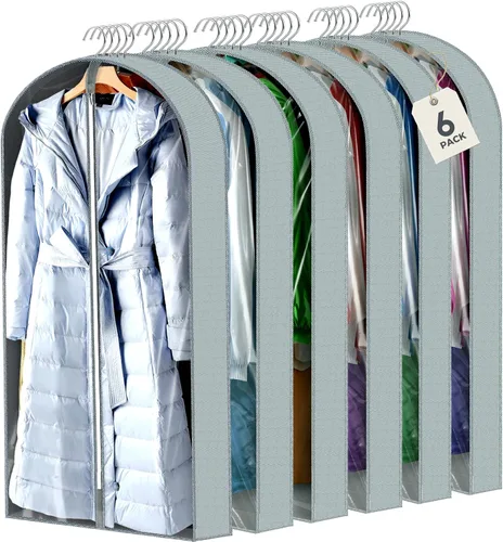 Miniatura 8 de 6 bolsas de ropa de 40 pulgadas para colgar ropa, bolsas transparentes para almacenamiento de ropa, bolsas de ropa para fundas de viaje