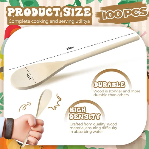 Miniatura 2 de Maxcheck Paquete de 100 cucharas de madera de 10 pulgadas, cucharas de madera a granel, cucharas de madera para servir, mango largo para cocinar