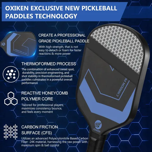 Miniatura 3 de OXIKEN - Paletas de pickleball de 0.630 in 2026 aprobadas por USAPA T700 de fibra de carbono (CFS), grano alto y giro, núcleo de panal, mango Azul