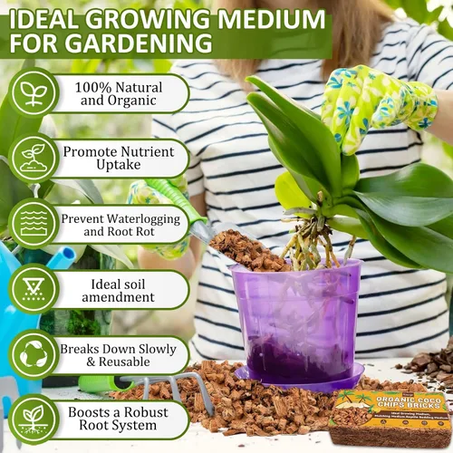 Miniatura 3 de Legigo Chips de fibra de coco de 1.1 libras para plantas - Ladrillo de chips de coco 100% orgánico, mezcla para macetas con bajo equilibrio EC y PH