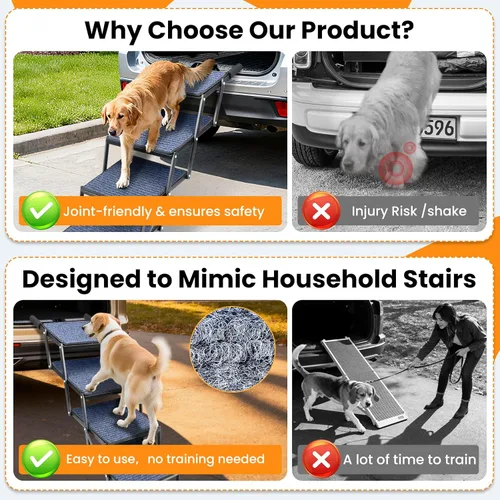 Miniatura 2 de Escaleras para perros para automóvil, 42 x 17 pulgadas, escaleras extra anchas para perros grandes de hasta 250 libras, escaleras portátiles