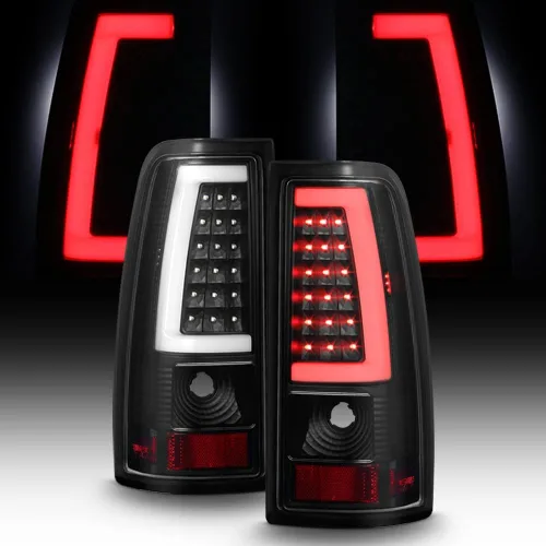 ACANII - Para GMC Sierra 1500 2500 3500 negra 1999-2006 99-02 Chevy Silverado Luces traseras de tubo LED Lámparas de freno izquierda+derecha