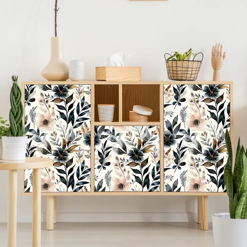 Miniatura 5 de Papel tapiz floral azul oscuro y rosa para despegar y pegar, papel tapiz vintage de hojas, fácil de despegar, autoadhesivo, extraíble, para armario
