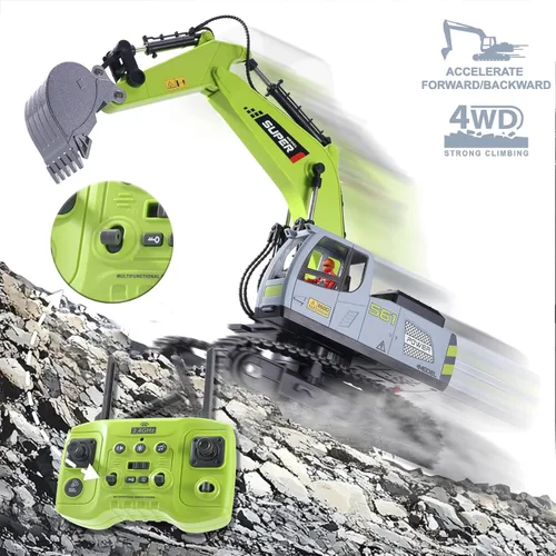 Miniatura 3 de ViRockSign - Excavadora de control remoto de juguete para niños, excavadora de construcción de juguete RC de 16 canales con control de velocidad