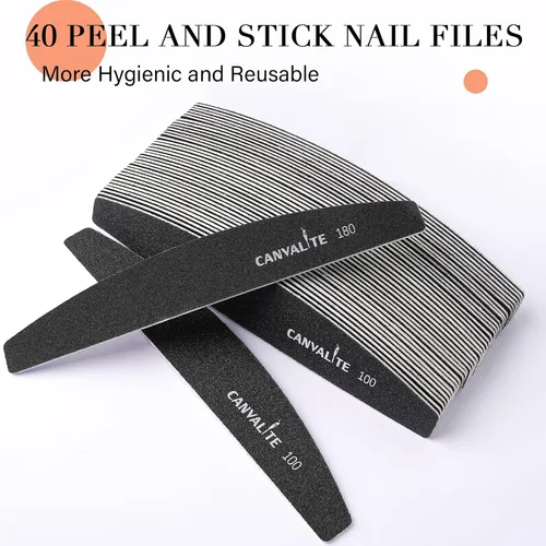 Miniatura 6 de Canvalite 40 unidades de limas de uñas reutilizables, desmontables y adhesivas, juntas de papel de lija reemplazables, lima de uñas para uñas