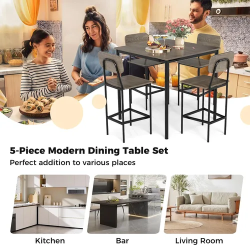 Miniatura 8 de GOFLAME Juego de mesa de comedor de 5 piezas para espacios pequeños, mesa de cocina y sillas para 4 personas con marco de acero, juego de mesa