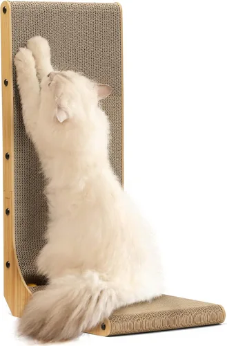 Miniatura 8 de FUKUMARU Rascador para gatos, 18.7 pulgadas en forma de L, almohadilla para rascar para gatos montada en la pared, cartón rascador para gatos
