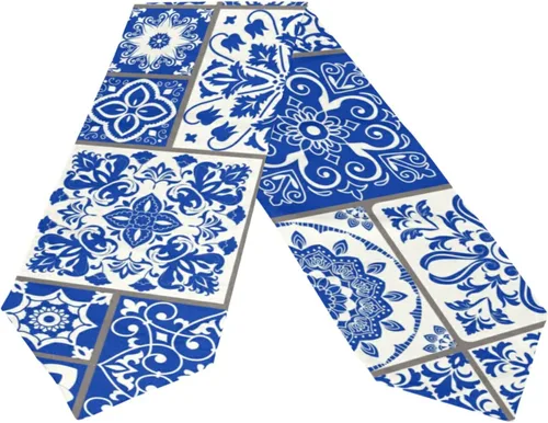 Miniatura 2 de Camino de mesa de 13 x 90 pulgadas, color azul, de cerámica mexicana, antideslizante, resistente al calor, moderno, ideal para cenas, vacaciones