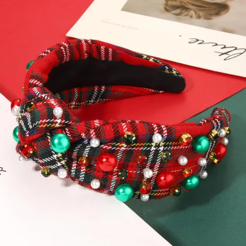 Miniatura 2 de mokkia Diadema de Navidad para mujer, diadema de Navidad, con lazo, reno, copo de nieve, rojo y verde, con diamantes de imitación, diadema anudada
