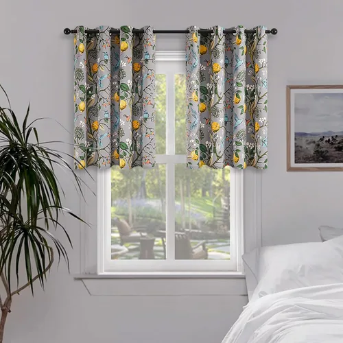 Miniatura 16 de Topfinel Cortinas beige para cocina, 36 pulgadas de largo, diseño botánico floral, colibrí, con ojales, oscurecimiento de habitación, media ventana