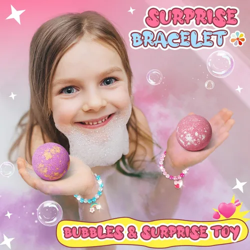 Miniatura 6 de Bombas de baño de unicornio para niños y niñas con pulsera en el interior, rellenos de cesta de Pascua de sanyi juguetes de baño de burbujas