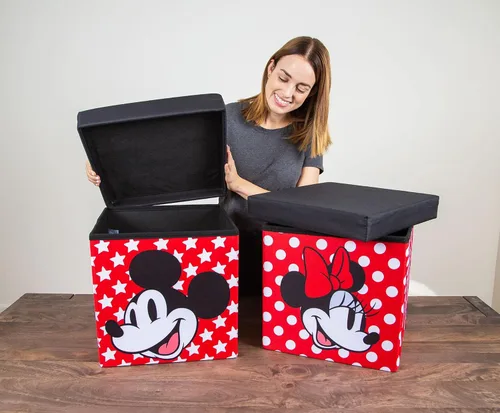 Miniatura 4 de Disney Mickey & Minnie - Organizador de cubos de almacenamiento de 15 pulgadas con tapas, juego de 2 Contenedor de cesta de tela, organizador