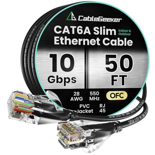 Miniatura 56 de Cable Ethernet Cat 6 de 100 pies, para interiores y exteriores, red de Internet de alta velocidad de 10 Gbps, cable de conexión Ethernet plano