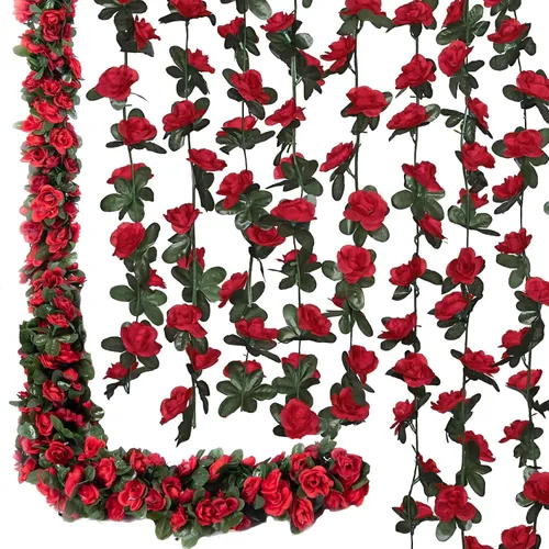 Miniatura 14 de Flores falsas, 10 unidades, plantas artificiales de vid de rosas colgantes, hiedra rosa para el hogar, hotel, oficina, boda, fiesta, jardín