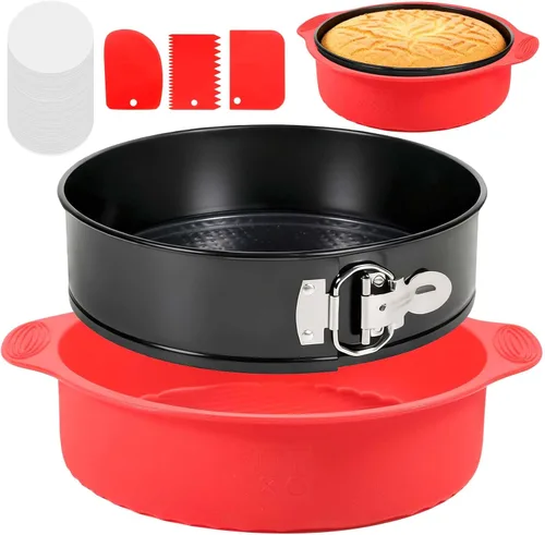 Miniatura 9 de MASSUGAR Springform - Paquete de 4 moldes para pasteles pequeños de 4 pulgadas con 50 forros de papel pergamino, sartén antiadherente a prueba