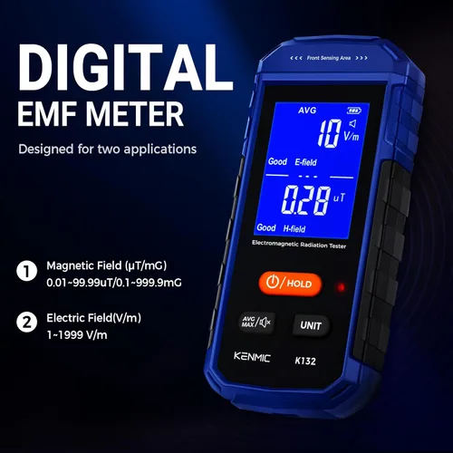 Miniatura 2 de Medidor EMF recargable, detector de campo electromagnético de mano con LCD digital, adecuado para inspecciones EMF en el hogar y al aire libre
