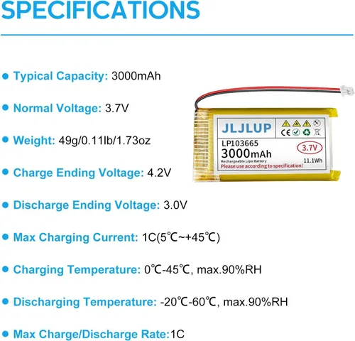 Miniatura 2 de 4 unids 3.7 V 3000 mAh polímero de litio batería recargable 1S 1C LiPo batería con conector JST1.0.984 in Circuito de protección integrado