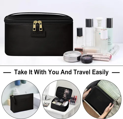 Miniatura 5 de MAANGE Bolsa de Maquillaje - Bolsa de Cosméticos Grande con 2pcs Bolsas de Maquillaje Pequeñas Bolsa de Maquillaje de Cuero Portátil de Viaje Juego