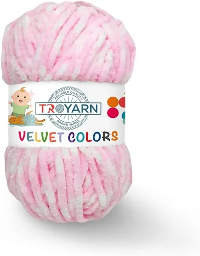 Miniatura 18 de TROYARN Hilo de lana de terciopelo en colores (paquete de 3 madejas) Chenille para manta Amigurumi, hilo para crochet y punto súper voluminoso 3x100