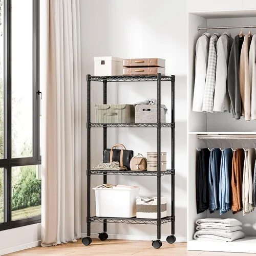 Miniatura 2 de DUMOS Estantería de metal de 4 niveles, estantes resistentes, estantería de alambre con ruedas extraíbles, organizador de estantes para baño