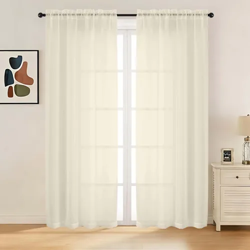 Miniatura 113 de LIVEKID Cortinas traslúcidas negras de cocina de 36 pulgadas de largo, cortinas cortas filtrantes de luz, 2 paneles de gasa aireada, texturizadas