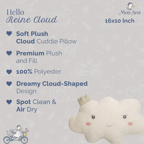 Miniatura 2 de MON AMI Reine Almohada Decorativa en Forma de Nube – Cojín de Felpa Decorativo de 16 x 10 pulgadas para Cama, Sofá o Decoración de Habitación, Nube