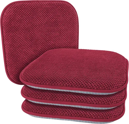 Miniatura 17 de Cojines para Sillas de Cocina Vino Rojo Antideslizantes de Espuma para Oficina, Cojines para Asientos Lavables, Almohadillas Gruesas y Suaves, Rojo