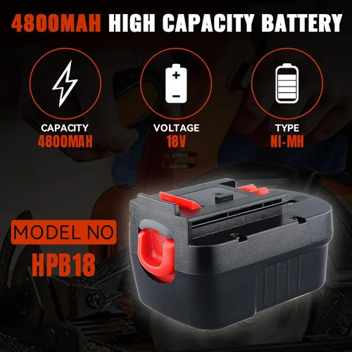 Miniatura 2 de FERRYBOAT [Actualizado a 4800 mAh] Repuesto HPB18 para batería Black and Decker de 18 V compatible con batería Black Decker de 18 voltios