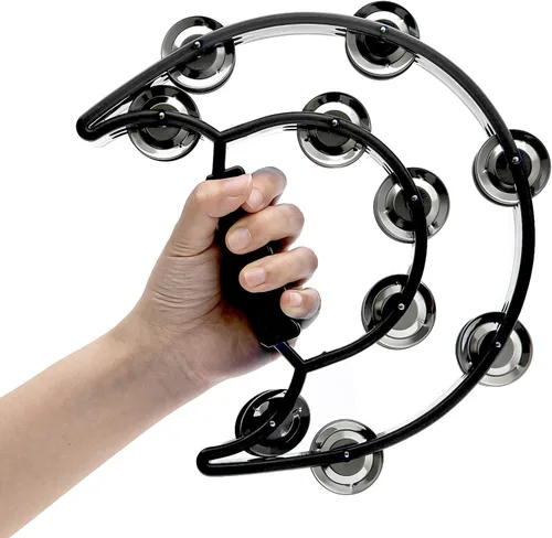 Miniatura 5 de Musfunny Half-MoonTambourines Instrumento musical para adultos, fiesta, color negro Half-Moon, Double Row Metal Jingles, Hand Held Percussion