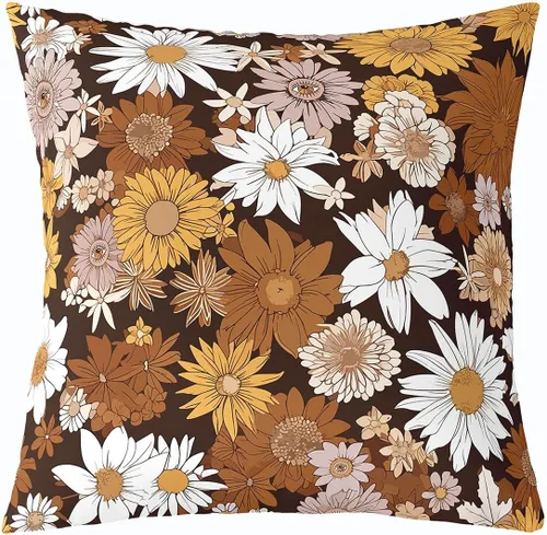Miniatura 26 de Erosebridal Groovy Flower Power - Funda de almohada de 16 x 16 pulgadas, bonita funda de almohada floral bohemia de los años 60S y 70S, funda