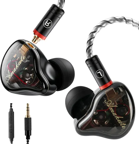 Miniatura 8 de Auriculares de Monitor In-Ear, Auriculares Estéreo HiFi IEM, Auriculares Dinámicos de Doble Driver Cableados con Cable Desmontable, Auriculares