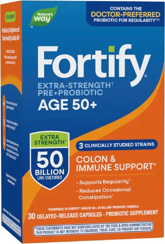Nature's Way Fortify Extra Strength (1) Probióticos adultos 50+, 50 mil millones de cultivos vivos, prebióticos, probióticos para la salud