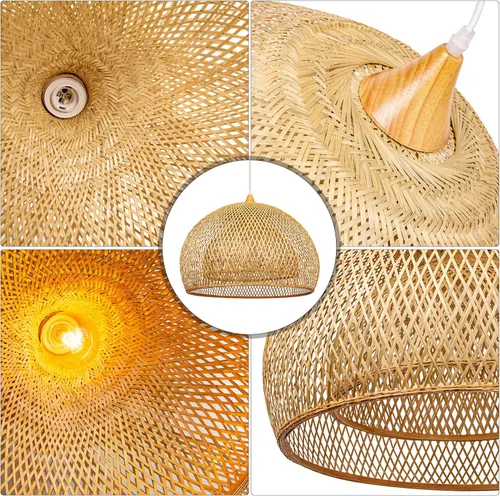 Miniatura 7 de Arturesthome Lámpara colgante de bambú de tejido de 23.6 pulgadas para isla de cocina, candelabro de mimbre, lámpara de techo colgante tejida a mano