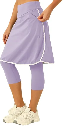 Miniatura 2 de Aurgelmir Faldas de golf hasta la rodilla para mujer con pantalones capri para entrenamiento, yoga, faldas atléticas