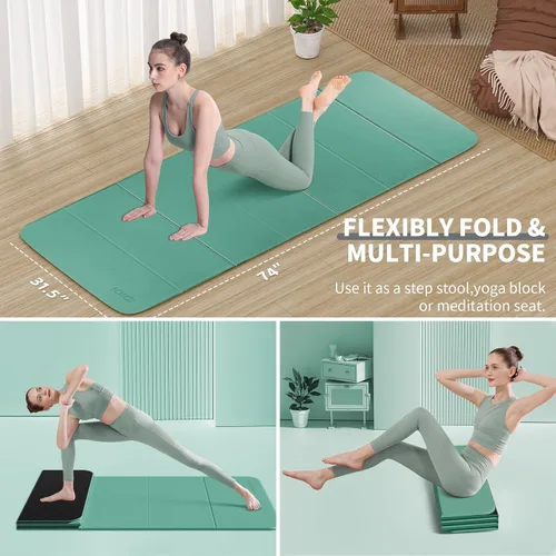 Miniatura 3 de Tapete plegable extra grande de yoga y fitness de 0.315 pulgadas (74 x 31.5 x 0.32 pulgadas), tapete de pilates ligero y antideslizante de doble